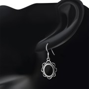 Black Onyx Silver Earrings, e362h